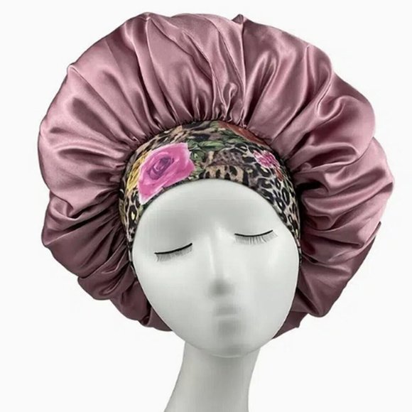 Women Satiny Bonnets for Sleeping Pink Floral Band - Picture 1 of 1
